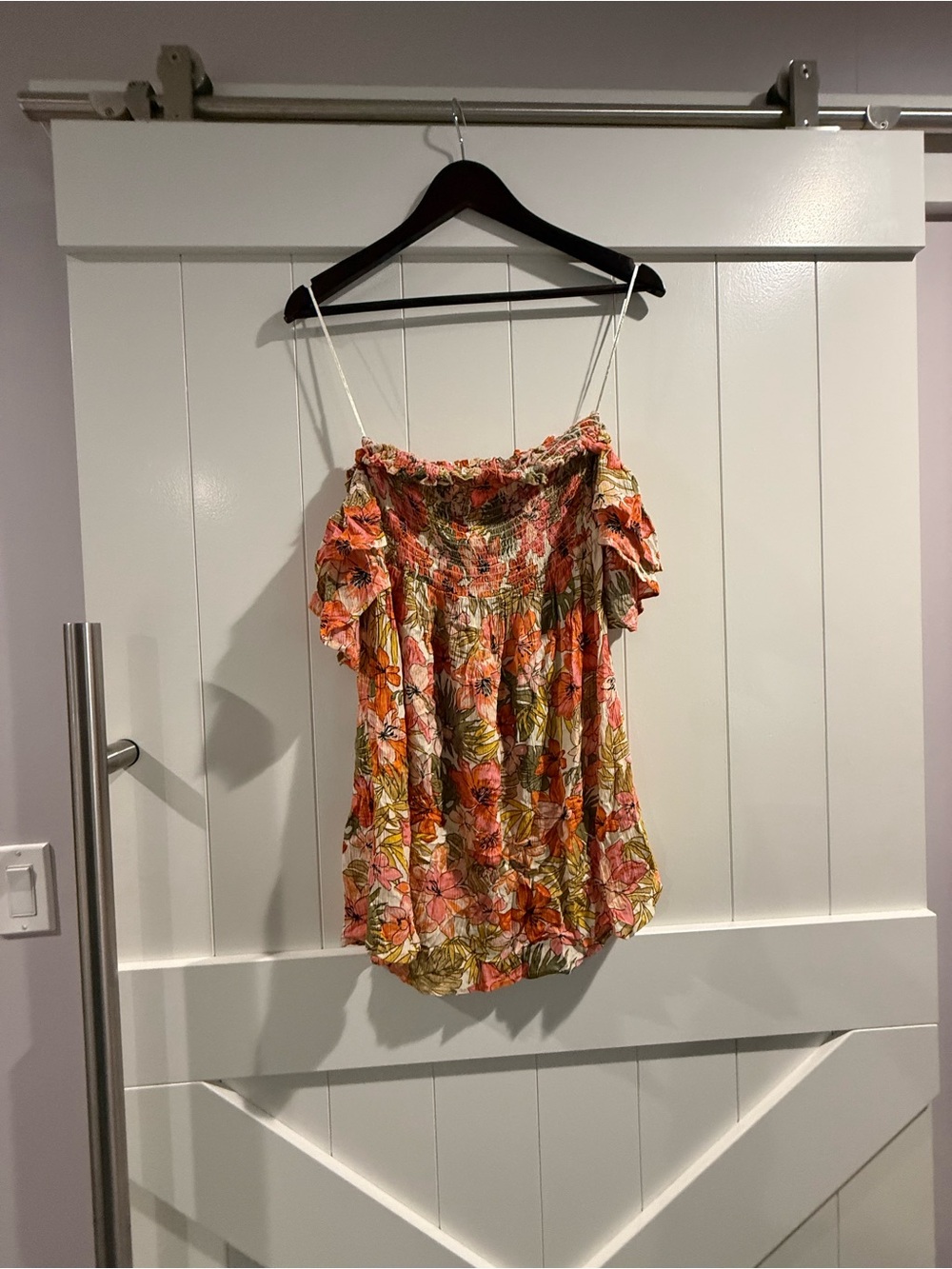 Billabong Floral Off-Shoulder Mini Dress in Coral and Green
